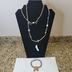 Necklace & Bracelet Jewelry Lot in Gold, Silver, Taupe Glass Faucet Beads Metal